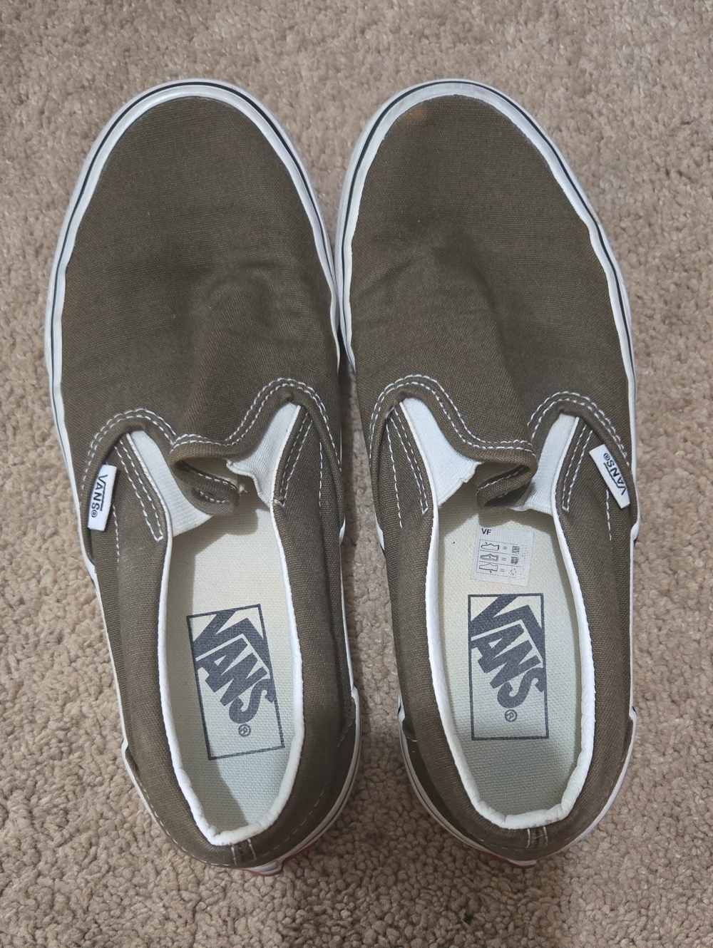 Vans Slip-On Canvas Sneakers - Olive Green with White Trim